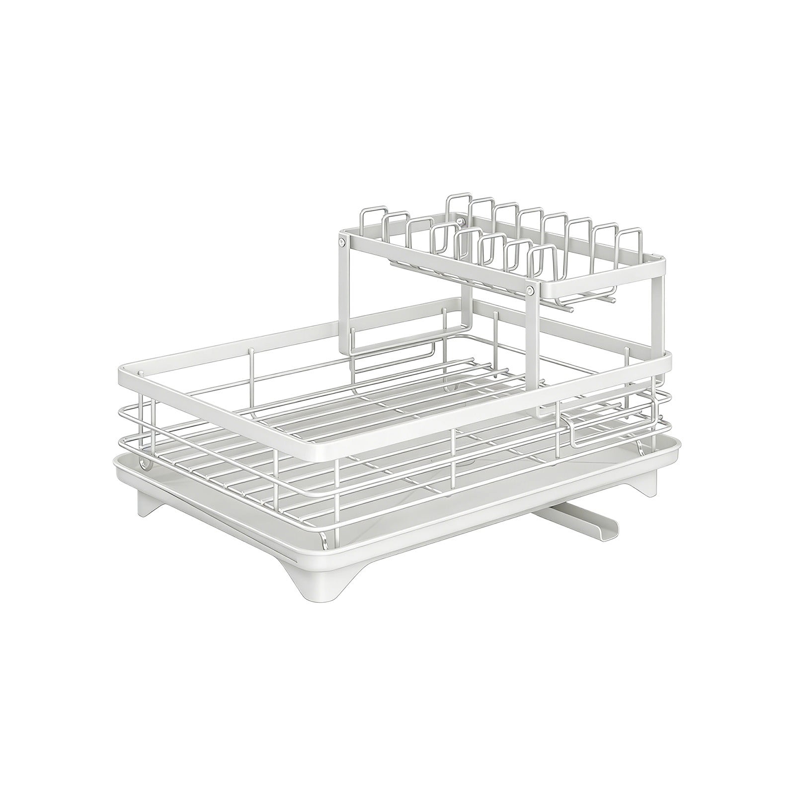 Dish Drying Rack Carbon Steel 2 Tier Draining Rack, Bowl Plate Chopstick Storage with Water Drain Tray, Countertop Dish Organizer for Kitchen Sink and Counter