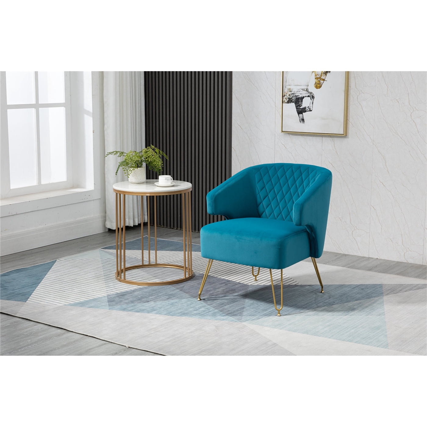 Accent Chair, Modern Velvet Tufted Lounge Chair with Armrest and Gold