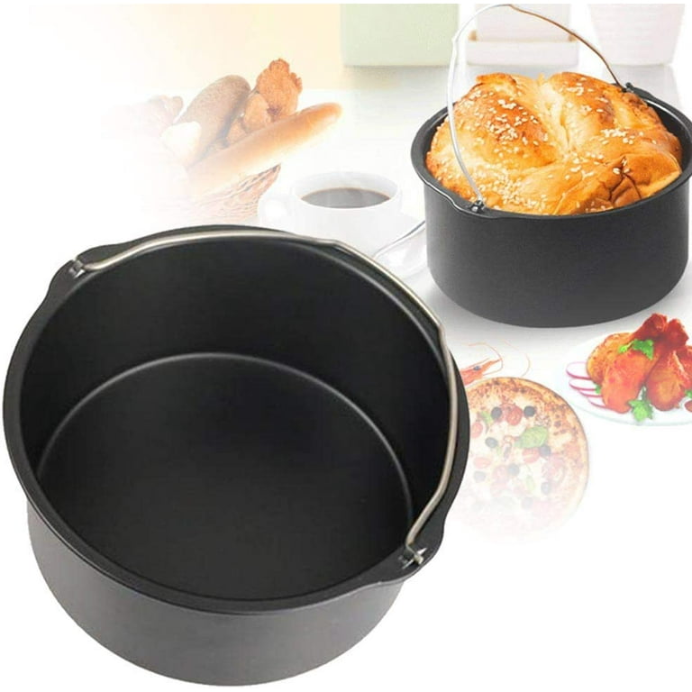 Cake Barrel Tin Non-stick Round Baking Pan Air Fryer Tray Sturdy Steel  Pizza Bread Pan Dish With Handle 6/7/8 Inch (7-inch)