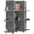 thumbnail image 2 of HOMCOM 4 Panel 67" Tall Wood Privacy Screen Room Divider with 3 Display Shelves, and Folding Storage for Bedroom or Home Office, Gray, 2 of 9