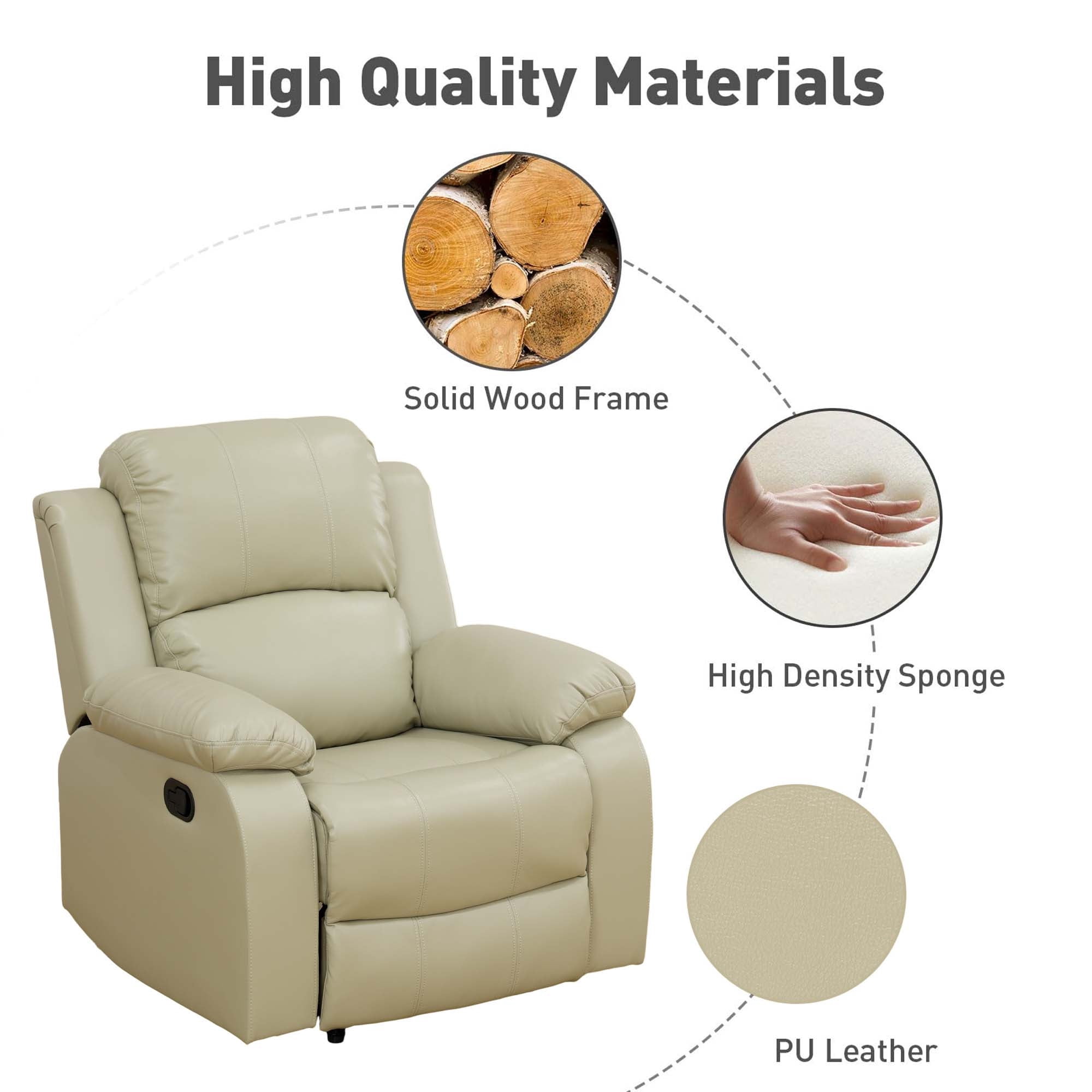 Aukfa Faux Leather Manual Recliner Chair Single Sofa Armchair for Living Room, Bedroom, Beige