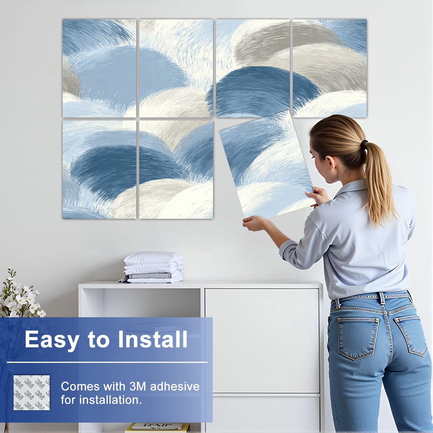 8 Pack Art Acoustic Panels Sound Absorbing Abstract Geometric Bold Colors Decorative Soundproof Wall Panels Self Adhesive for Nursery Game Room Bedroom 48"x32"
