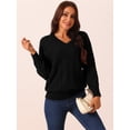 thumbnail image 3 of DARING DIVA V Neck Long Sleeve Sweater Casual Loose Chunky Pullover M Black, 3 of 5