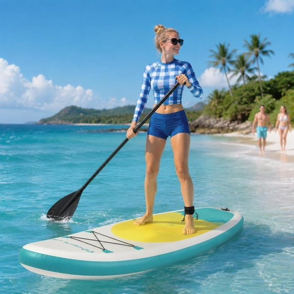 11 Feet Inflatable Stand up Paddle Board with Drop Stitch Core, Center Fin, Non-Slip Deck, and Safety Leash