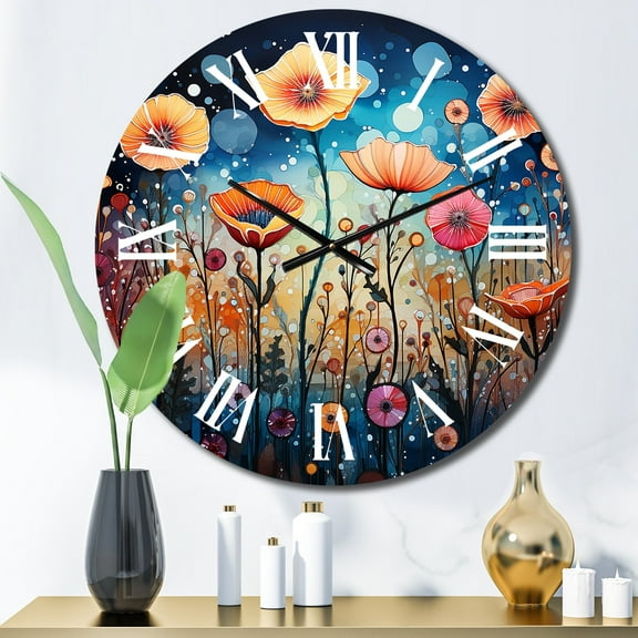 Designart "Whimsical Blooms of Wildflowers in Pointillism II" Floral Oversized Wall Clock