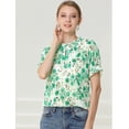 thumbnail image 2 of Allegra K Blusa Estampada Floral Mangas Cortas Cuello Redondo Con Volantes Top Casual Para Mujeres Verde L, 2 of 6