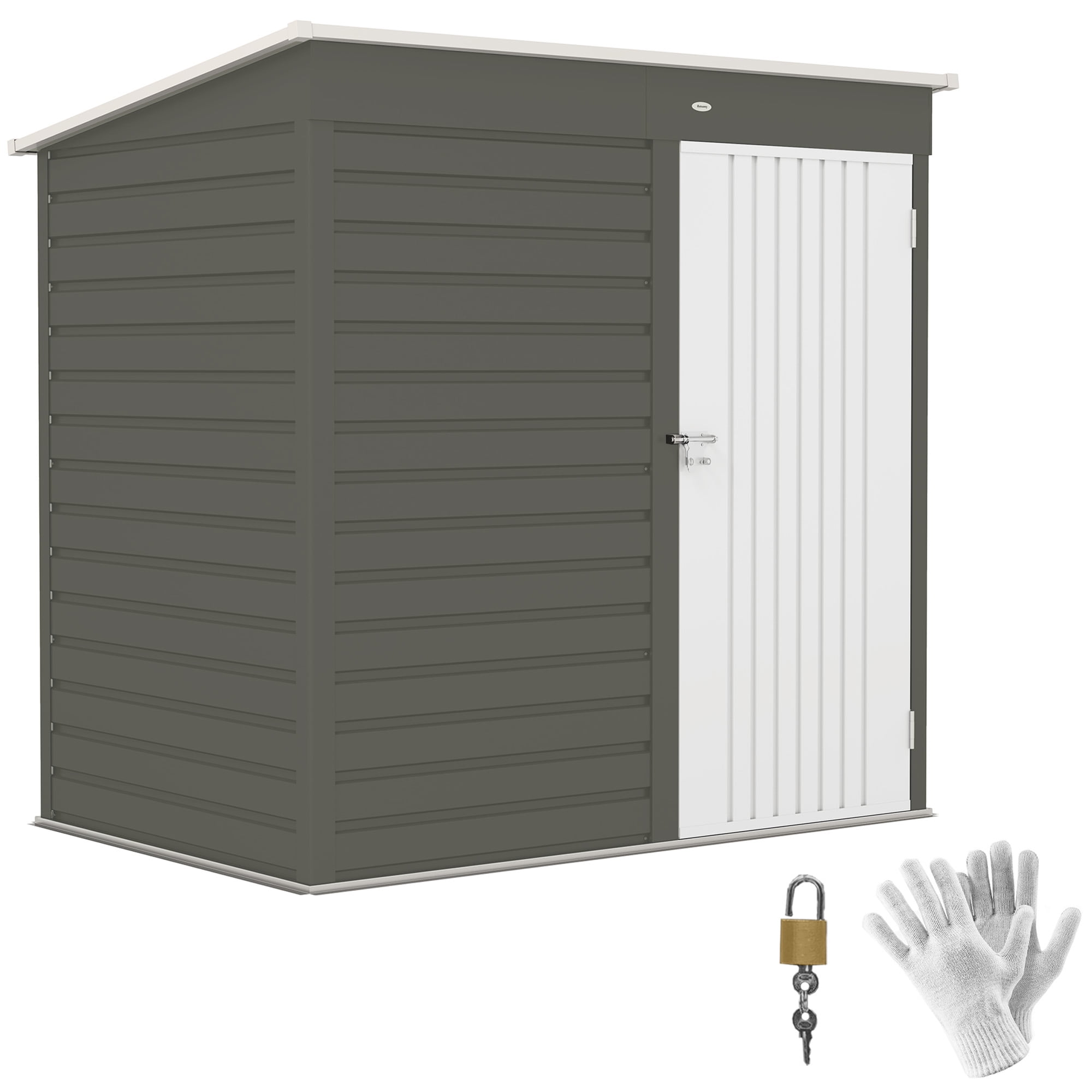 Outsunny 6' x 4' Garden Storage Shed, Outdoor Metal Tool Shed with Lockable Door and Gloves for Backyard Garden Patio Lawn, Light Gray