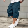 thumbnail image 2 of Nestiefly Men's Casual Drawstring Capri Cargo Pants, 3/4 Length Long Drawstring Stretch Elastic Waist Shorts Multi Pockets Below Knee Royal Blue 3XL, 2 of 4