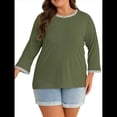 thumbnail image 3 of Blusas de 3/4 para Mujer, Elegantes, Informales, con Cuello Redondo, Holgadas y A , para Verde XL, 3 of 9