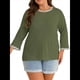 thumbnail image 3 of Blusas de 3/4 para Mujer, Elegantes, Informales, con Cuello Redondo, Holgadas y A , para Verde M, 3 of 9