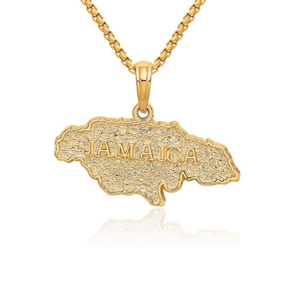 14K Solid Yellow Gold Jamaica Map Necklace Chain Pendant Charm
