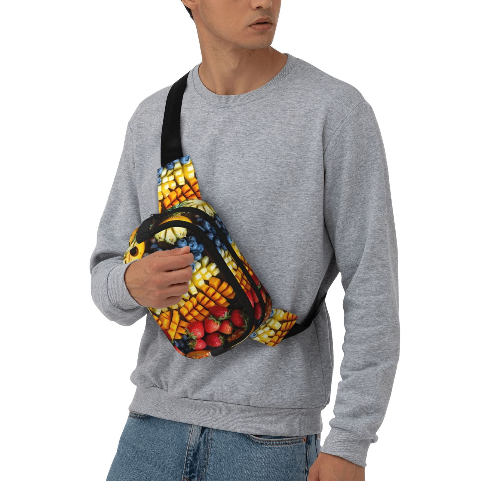 Picia Halloween Fruit Platter Print Square Double-Layer Waist Bag Mini Adjustable Waist Belt Bag Exercise Running Travel Hiking