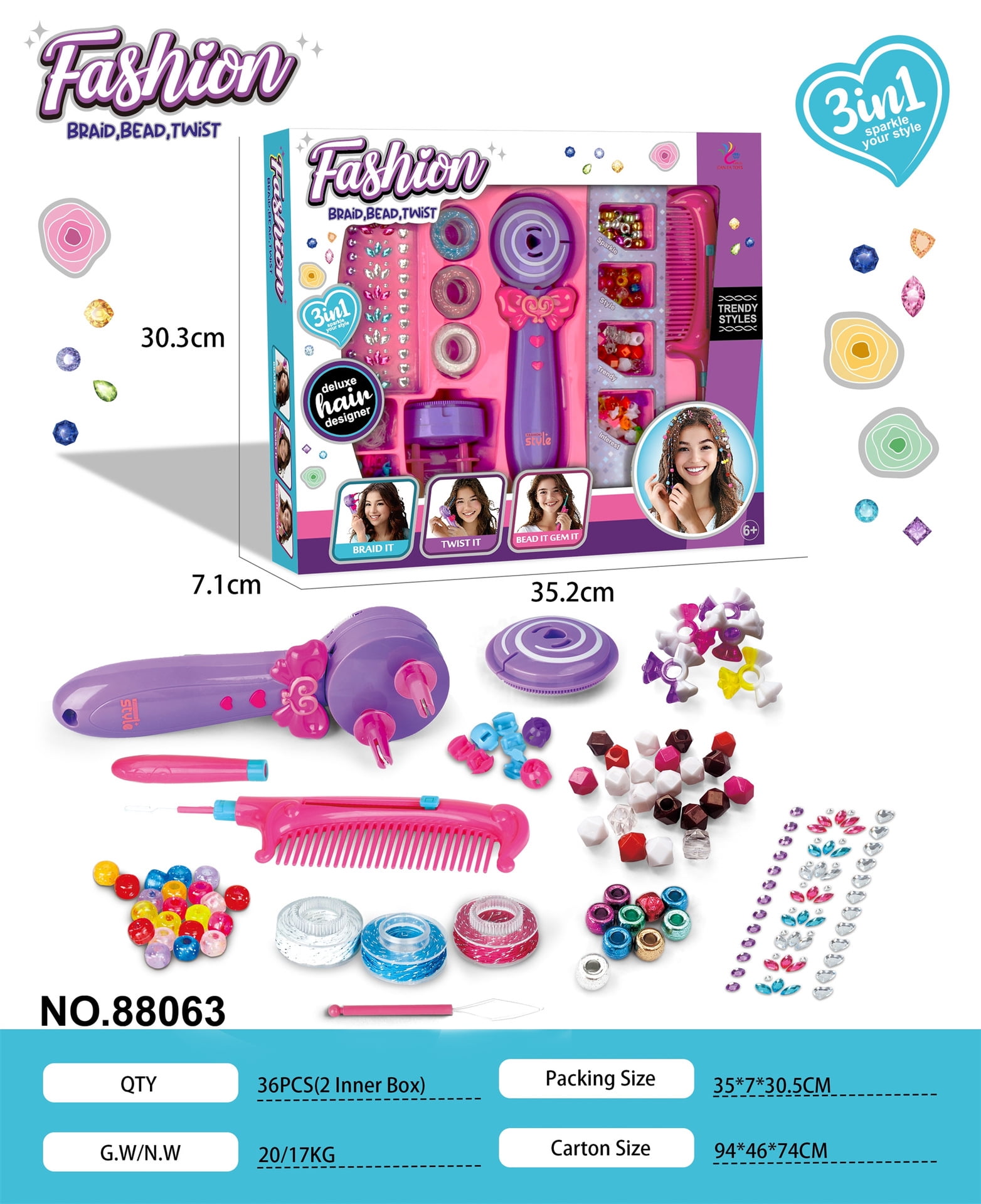 Trenzador Automático De Pelo Para Niñas – Kit Eléctrico Con Accesorios Y Cuentas De Colores, Ideal Para Peinados DIY Y Regalo De Navidad Para 3-14 Años