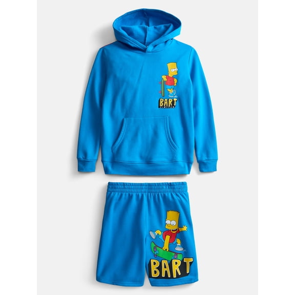 20th Century Fox Bart Simpson Boys Hoodie and Short Set, 2 Piece, Sizes XS 4/5- XXL 18