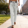 thumbnail image 4 of Maplenight Womens Cotton Linen Pants with Pockets Casual Elastic Waist Drawstring Straight Leg Pants Summer Lounge Travel Beach Trousers, 4 of 5