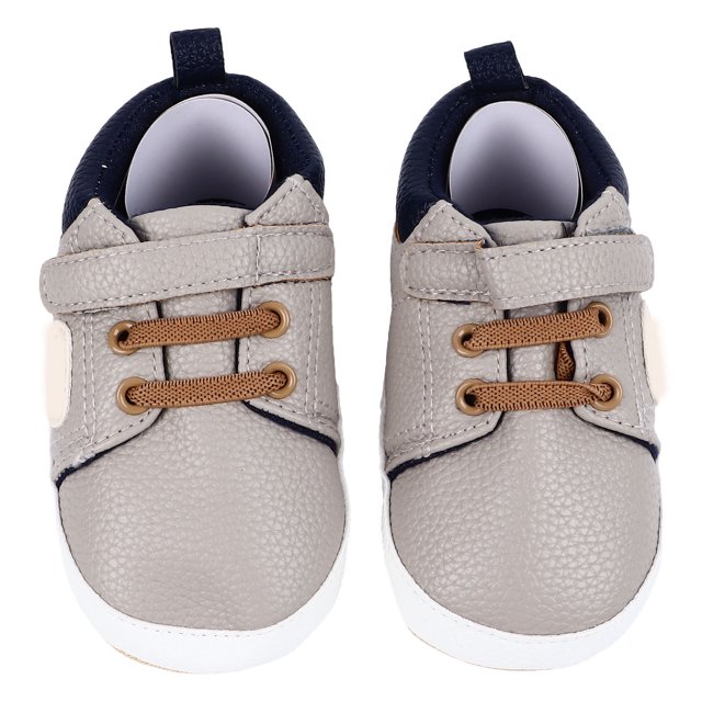 2 piezas de zapatos para caminar de cuero PU para bebé, zapatos de cuero PU TPR con suela suave de moda vintage para bebé, gris oscuro 11