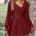 thumbnail image 3 of Blusas de mujer de manga larga, camisas de mujer de manga larga, blusas tipo jersey, blusas de mujer con cuello en V, elegantes, sencillas, de gran tamaño, 3 of 5