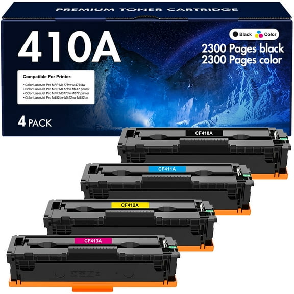 410A Toner Cartridges Compatible for HP 410A 410X CF410A CF410X M477fnw Color Laserjet Pro MFP M477fdn M452dn M477fdw M452nw M452dw M377dw M477 M452 Printer Ink (4 Pack)