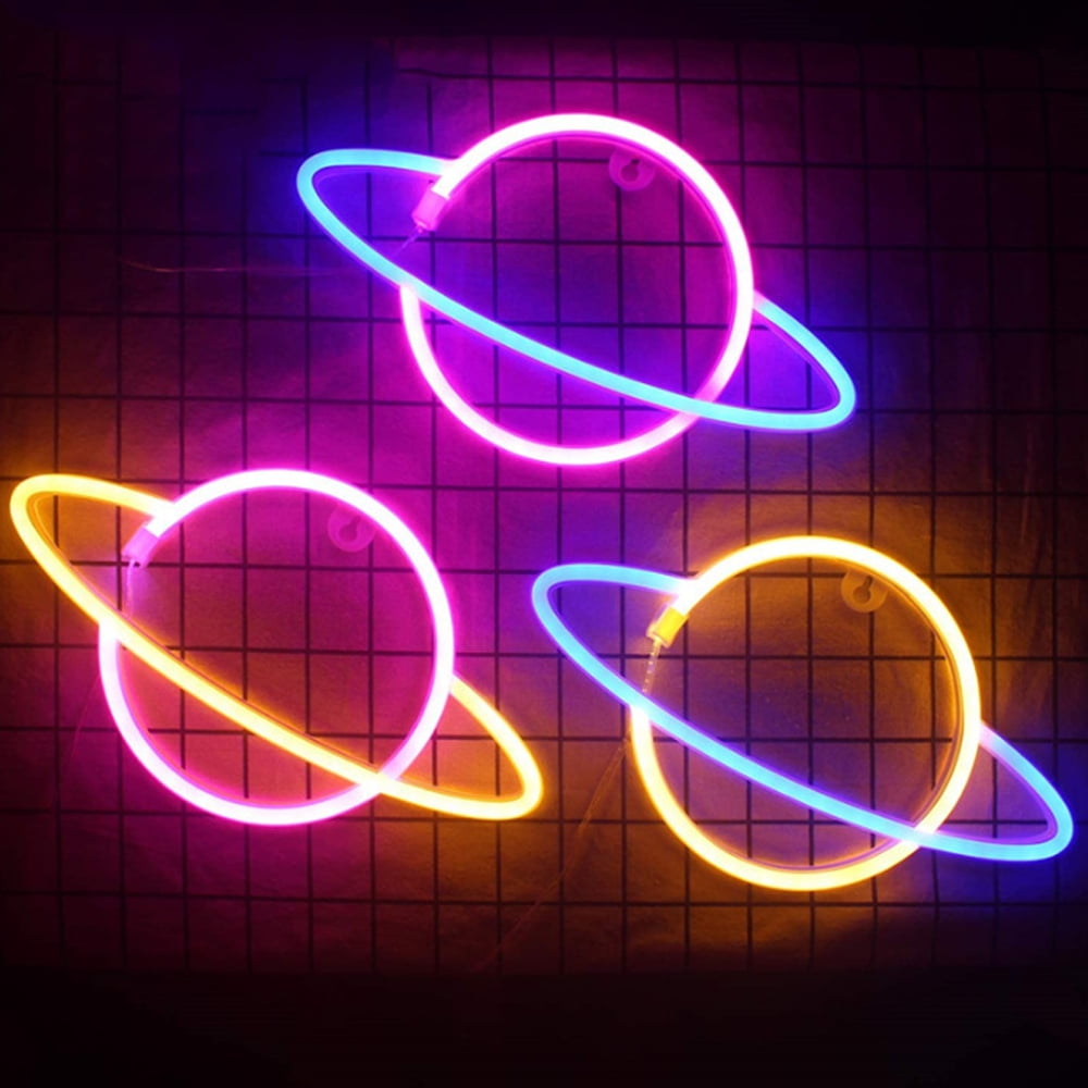 Details about   LED Night Light Planet Sign Neon Lamp for Home Hanging Wedding Christmas Gift 