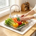 thumbnail image 6 of Byndra Over The Sink Colander, Expandable Stainless Steel Kitchen Strainer Basket, Adjustable Fruit Vegetable Washer for Sink, Counter, Food Prep, Kitchen Counter Use, 6 of 6