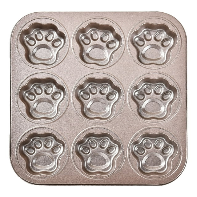 Moulds Metal Pan For Baking Standard 9 Cup Nonstick Cupcake Pan With Handle Odorless Bakeware for Egg and Little Rabbit Footprints Pig Shaped Mini Cake Pan