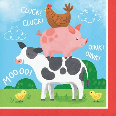 Farm Animals Paper Beverage Napkins 16 Per Pack