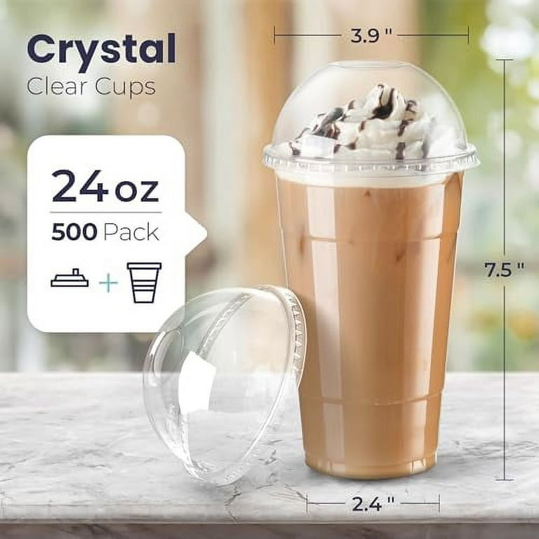 Fit Meal Prep 500 Pack 24 oz Clear Plastic Cups with Dome Lids Disposable  Iced Coffee Cup for Tea, Juice, Smoothie, Boba, Milkshake, Other Cold Drink  ...