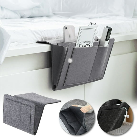 Bedside Caddy Storage Bag, Hanging Bedside Organizer with Multiple Pockets, Durable Polyester Fabric for Books, Remotes, Phones, Dorm and Home Decoration