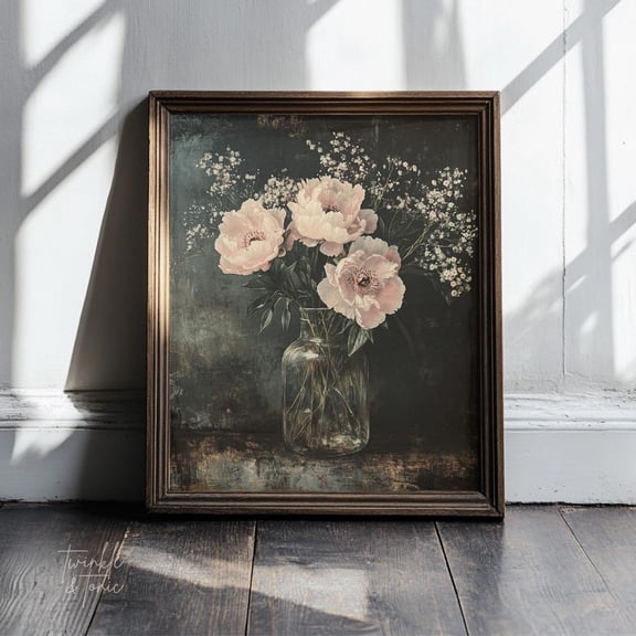 Peonies Print Moody Floral Romantic Botanical Wall Art Dark Flower Vintage Cottagecore Home Decor Printed Shipped