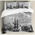 thumbnail image 3 of Antique Duvet Cover Set, Departing from Elba Vintage Engraved Illustration History of France Sails Vessels, Decorative 2 Piece Bedding Set with 1 Pillow Shams, Twin Size, Black Grey, by Ambesonne, 3 of 3
