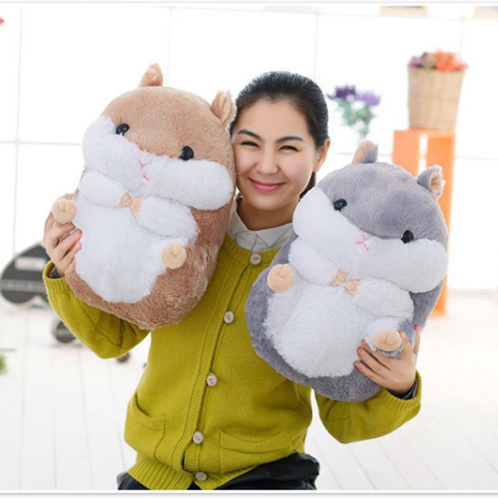 Dualoai Cute Plush Doll Toy Stuffed Hamster Pillow Bolster Cushion Gray