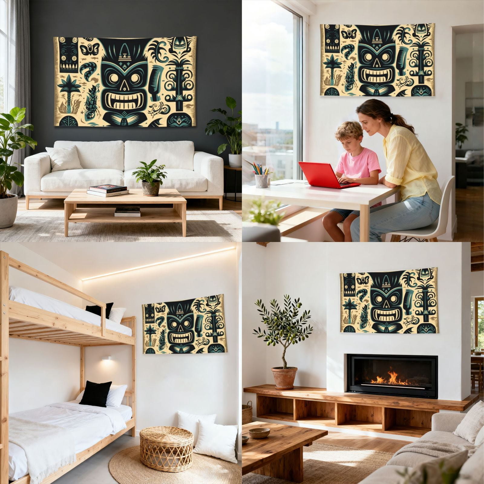 Hawaiian Tiki Tribal Retro Four Hole Decorated Banner Flag for Garden Yard Home Decoration Indoor Outdoor 4x6 Ft
