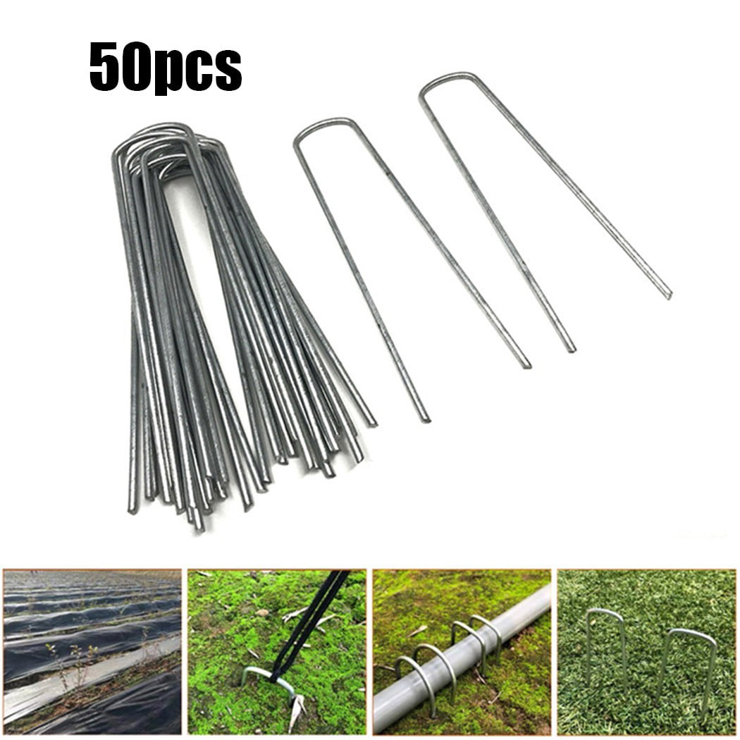 50 Pack Steel Metal U Shaped Turf Pin Ground Staple’s Garden Tent Securing Pegs 