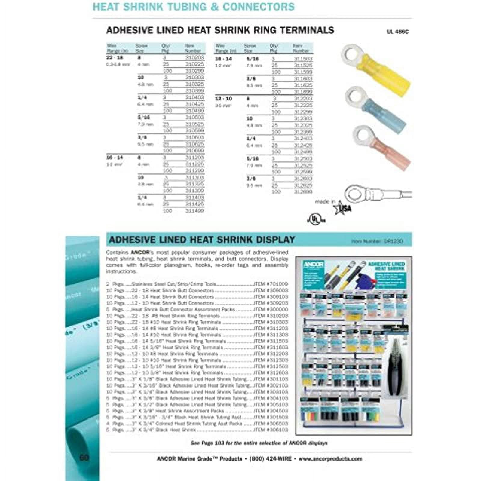 Ancor 312399 Marine Grade Electrical Nylon Insulated Adhesive Lined Heat Shrink Ring Terminals (12 to 10-Gauge, Size 10 Screw, 100-Pack)