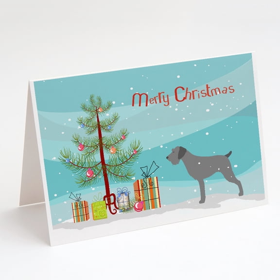 German Wirehaired Pointer Merry Christmas Tree Greeting Cards and Envelopes Pack of 8