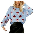 thumbnail image 3 of FEIFLY Women Christmas Knitted Sweater Cute Santa Head Pattern Crewneck Pullover Sweater Trendy Female Knitwear, 3 of 9