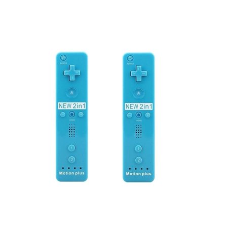 LION FISH - Motion Plus Remote Controller (2 Packs) for Nintendo Wii Video Game Gamepads. (Blue) Blue