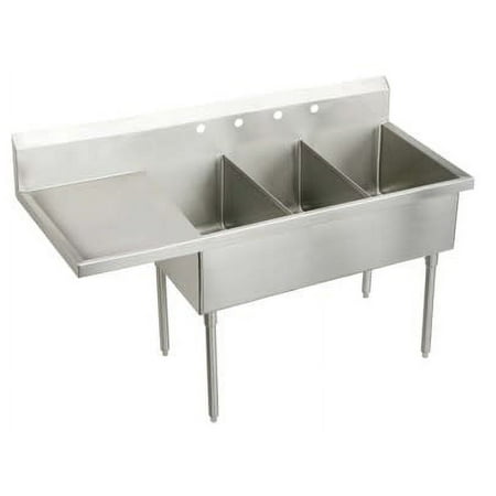 Elkay Wnsf8345l2 Weldbilt Stainless Steel 70-1/2" Floor Mount Triple Bowl Food Service
