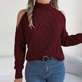 thumbnail image 7 of Ahdbta Women's Casual Sweaters Sexy Off Shoulder Mock Neck Pullover Tops Solid Color Lantern Long Sleeve Cable Knitted Sweaters, 7 of 7