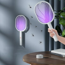 Xecvkr Electric Fly Swatter 2 in 1 Rechargeable 3000V Mosquito Racket Purple Light Indoor Outdoor Dual Mode USB White 16.9x6.7in