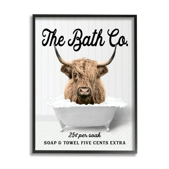 Stupell Industries Bubble Bath Cattle Animals & Insects Painting Black Framed Art Print Wall Art, 11 x 14