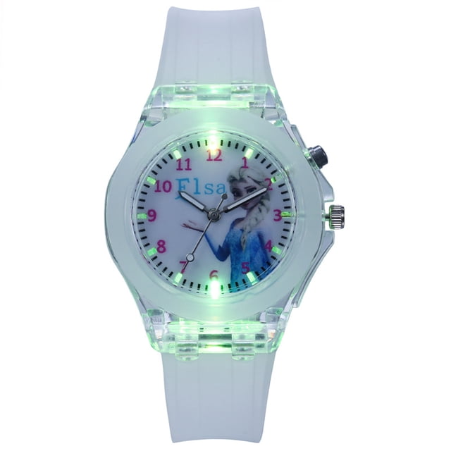 Watch luminous children's electronic watch silicone cartoon watch Frozen white Elsa