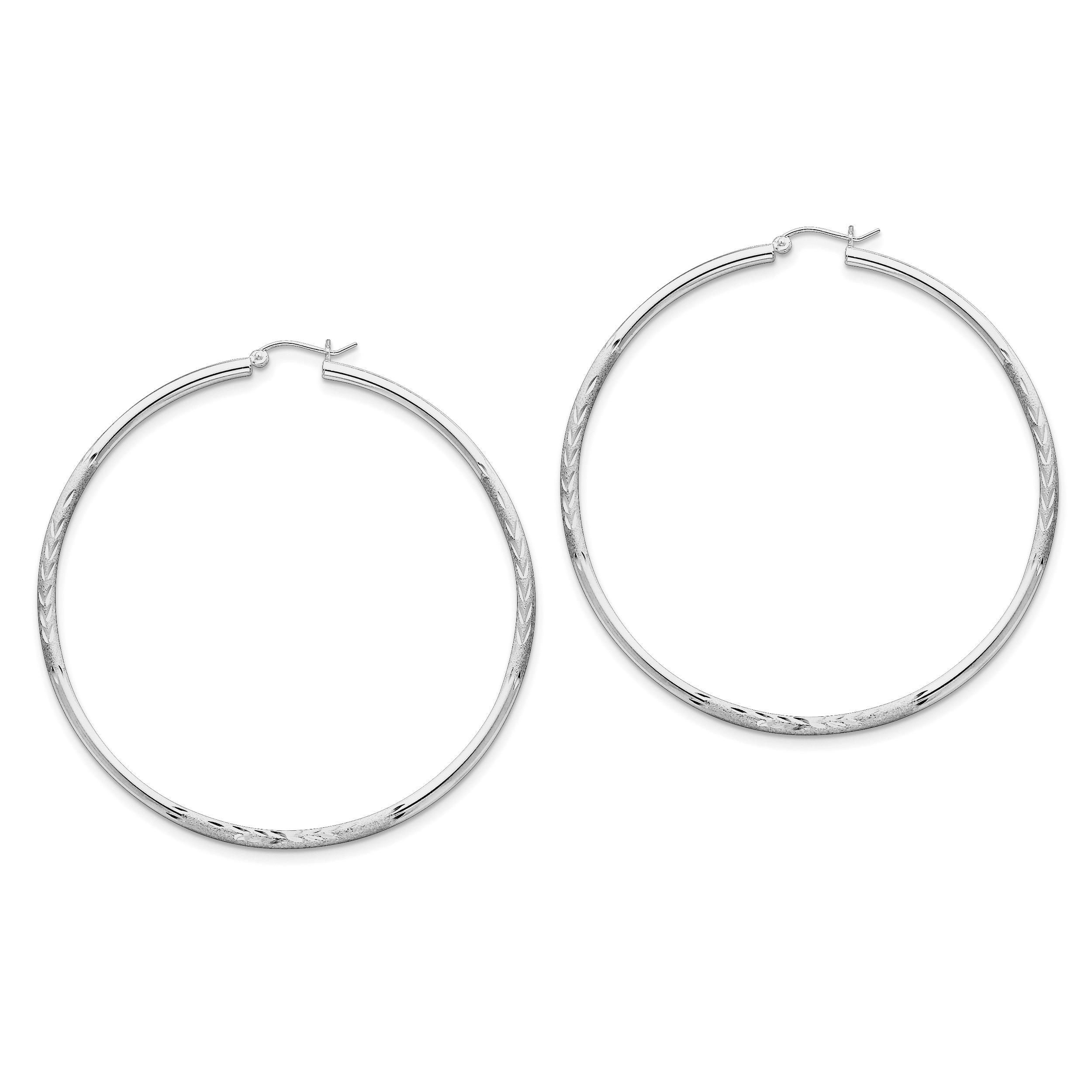 Sterling Silver Rhodium Plated Polished and Satin Twist Hoop Earrings