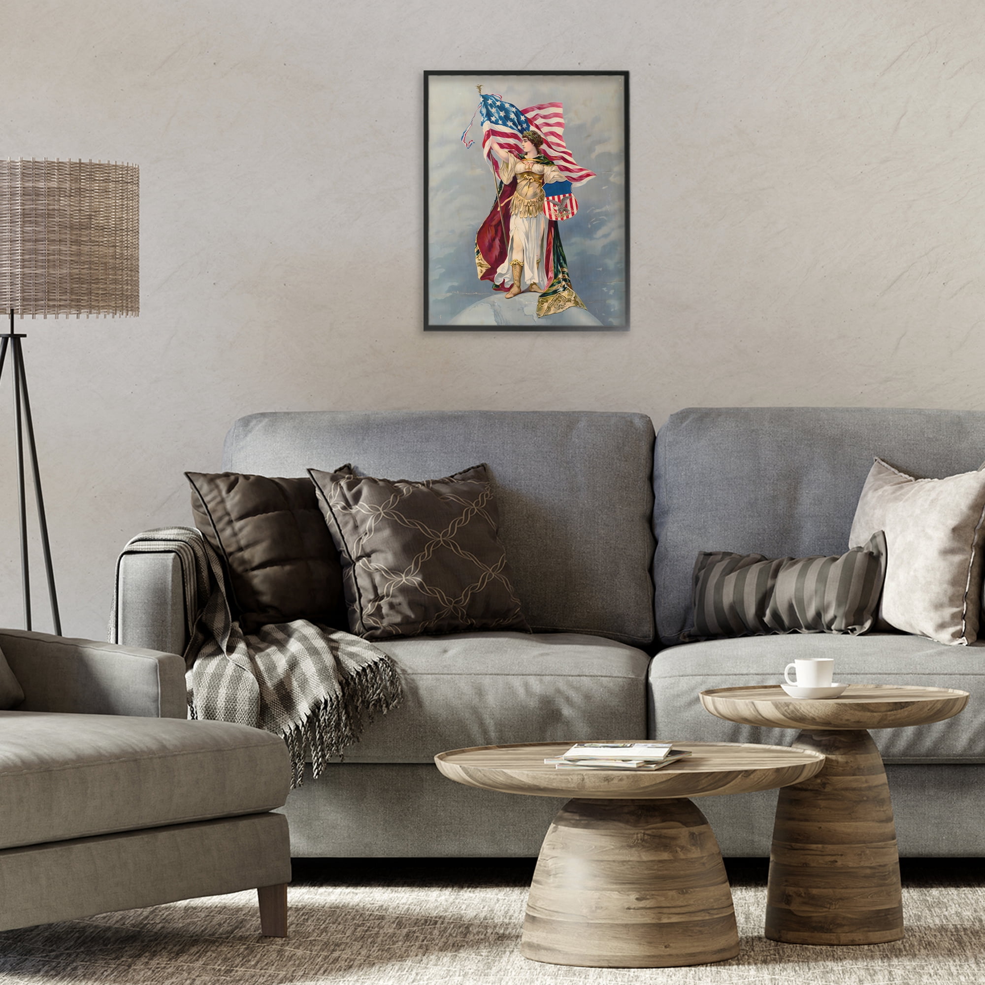 Stupell Industries Columbia Standing with American Flag Black Framed Giclee Art, design by Arlington Prints