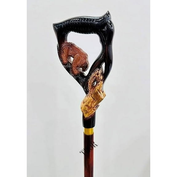 Walking Stick Cane Nature Oak Unique Designer Goat and Bear Handle Wooden Walking Carved Cane Wooden Working Cane Gift for Girlfriend Handmade
