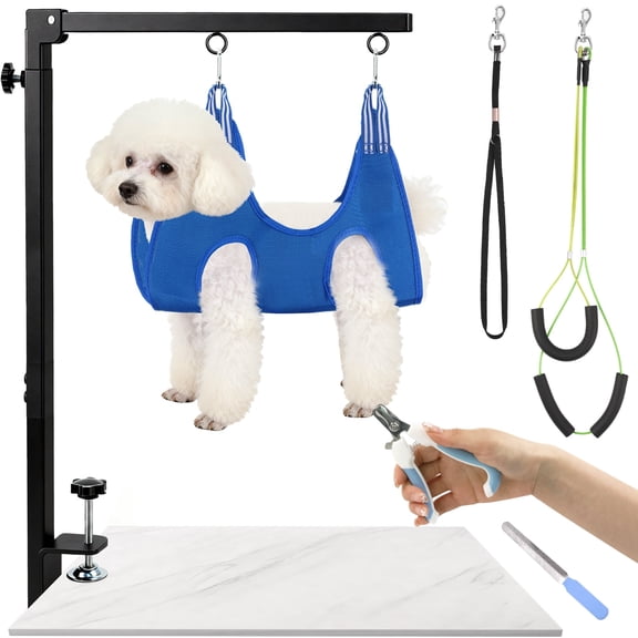 ZALALOVA Foldable Dog Grooming Arm with Clamp, 27-37" Adjustable Height, Dog Grooming Table and No-Sit Holder, Restraint for Small Medium Pet at Home or Salon