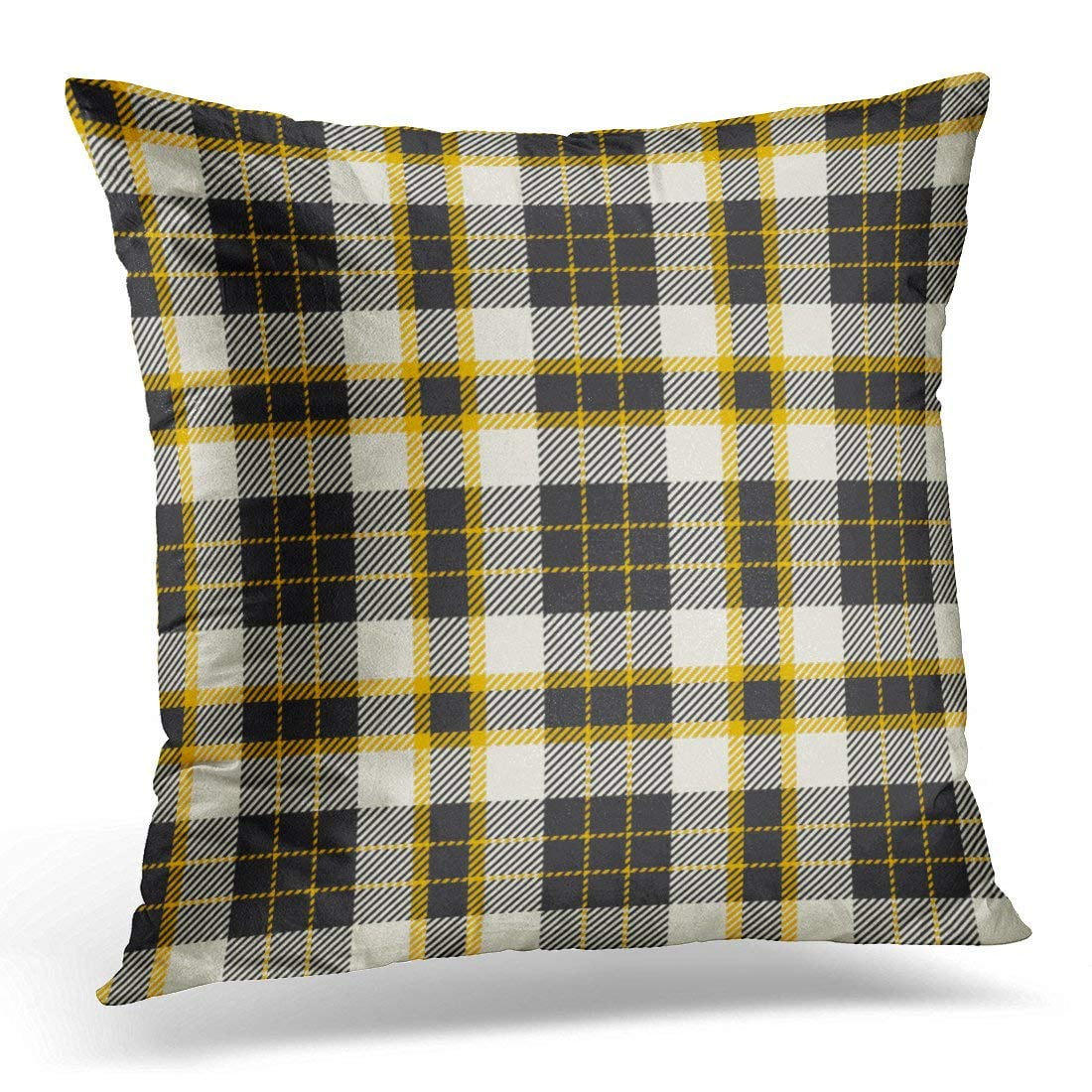 CMFUN Yellow Check Plaid Black Tartan Pillow Case Pillow Cover 20x20