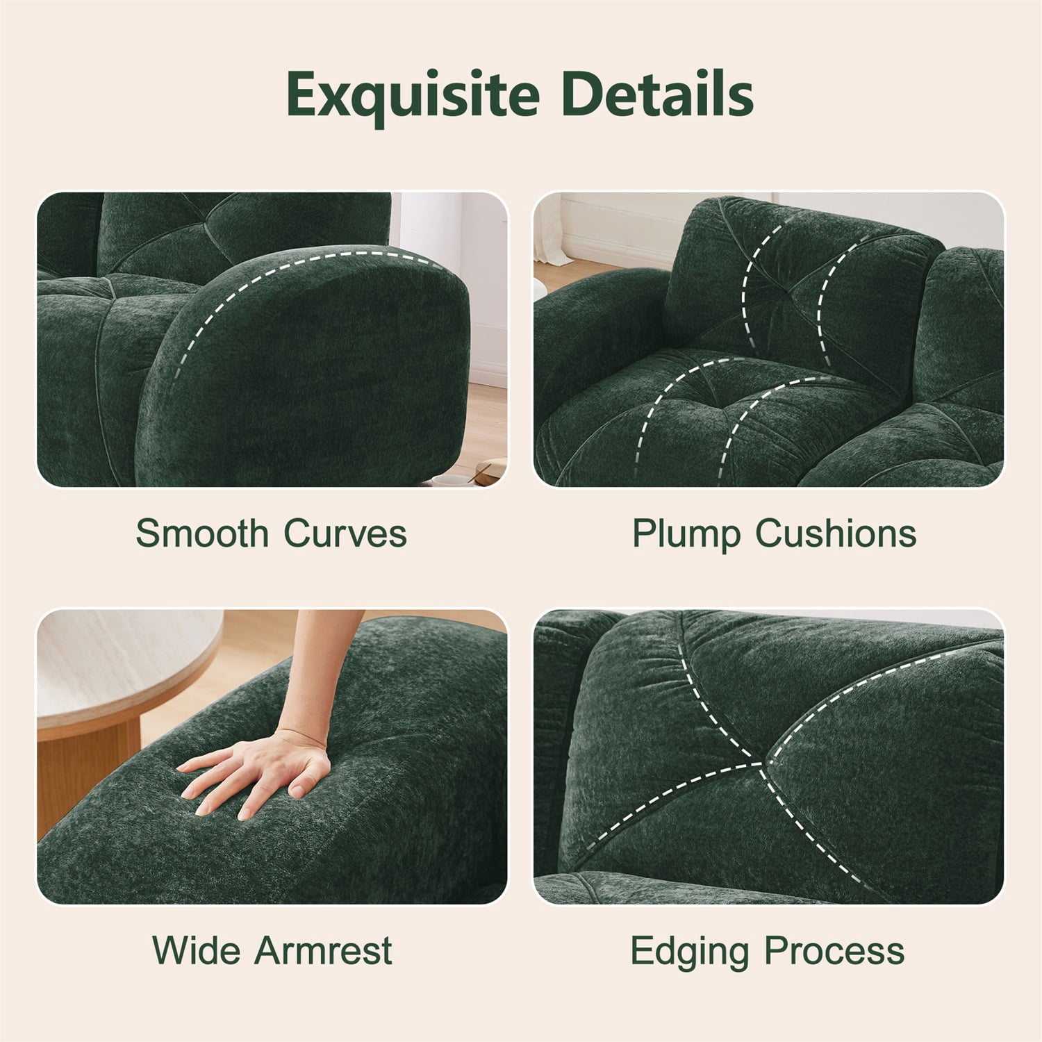 Hommoo 110" Boneless Sofa With Tufted, Luxruious Velvet Fabric Modular Sectional Sofa Couches, for Living Room Apartment, Green