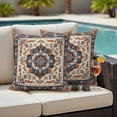 thumbnail image 4 of Boho Southwestern Outdoor Waterproof Pillow Covers, Orange Blue Traditional Ethnic Classical Decorative Square Throw Pillowcase Sofa Cushion Sham for Patio/Couch/Chair, 26"x26" 2 Pack, 4 of 8