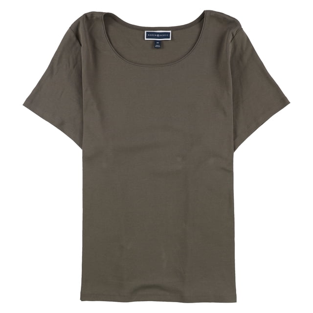 Karen Scott Womens Solid Basic T-Shirt, Brown, Plus Size, 2X